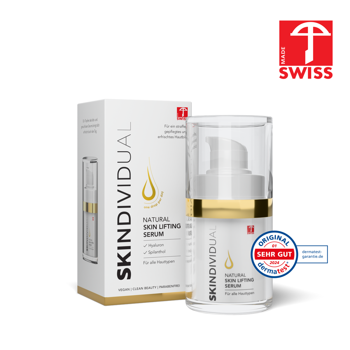 SKINDIVIDUAL Natural Skin Lifting Serum 15 ml mit Verpackung, Swiss Made und Dermatest-Siegel „sehr gut“